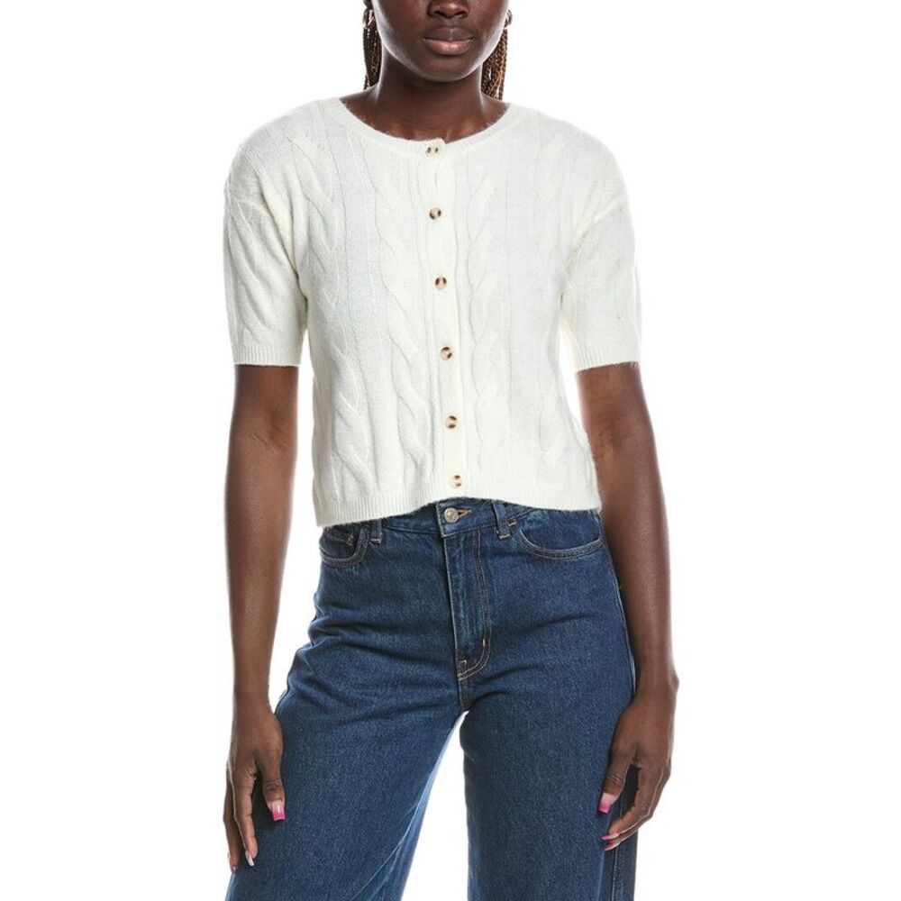 1.State Womens Cable Crewneck Cardigan, White